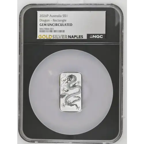 2026P - 1oz Dragon Silver Rectangle - Australia S$1 - NGC GEM UNC (D-2)